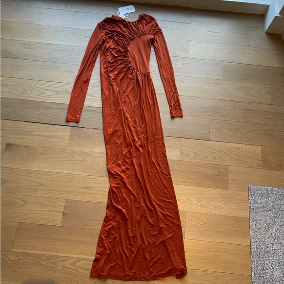 H&M Studio Collection Gathered Bodycon Dress (Burnt orange) - Picture 6 of 15